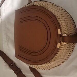 Chloe Marcie Basket Crossbody Bag Raffia and Leather Small Brown, Neutral